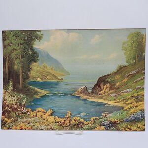 Vintage Scenic Lithograph Inspiration Inlet 1927 by Robert Atkinson 20"x14